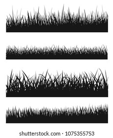 Vector set of black grass silhouettes - stock vector.