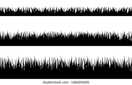 Vector set of black Grass Silhouettes on White Backround