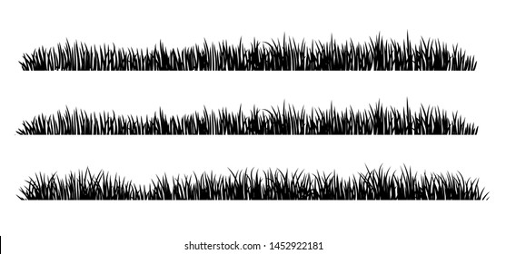 Vector Set of Black Grass Silhouettes Isolated on White Background.