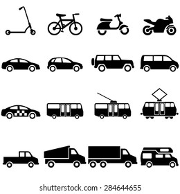 Vector Set of Black Ground Transportation Icons