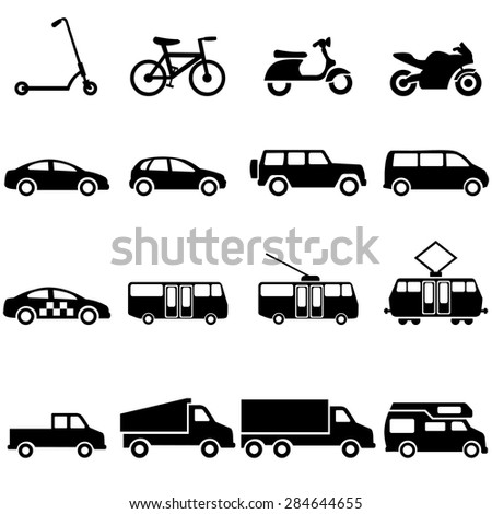 Vector Set of Black Ground Transportation Icons