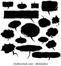 Vector Set of Black Grunge Comics  Bubbles. Talk and Think