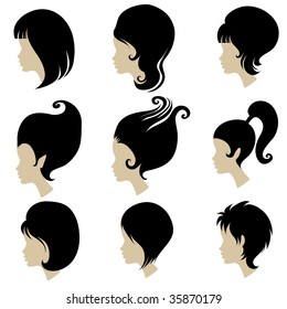 Vector set of black hair styling for woman (from my big "Hair styling series")