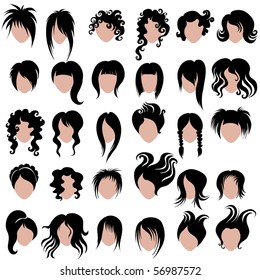 Vector set of black hair styling for woman (from my big "Hair fashion collection")