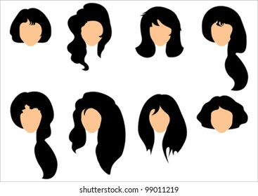 Vector set of black hair styling for woman.