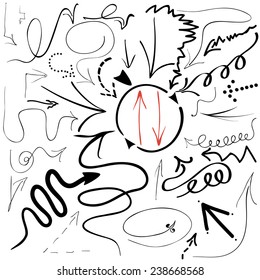 Vector.  Set of black hand drawn different types arrows.