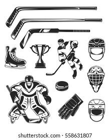 Vector set of black hockey icon