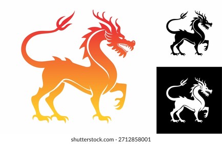 Conjunto vetorial de silhuetas de cavalo preto e símbolos heráldicos de animais para design e decoração de tatuagem