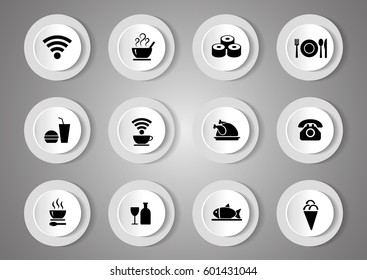 Vector set of black icons with food. 
