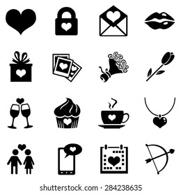 Vector Set of Black Icons for Valentine Day