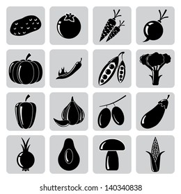 Vector set of black icons with vegetables