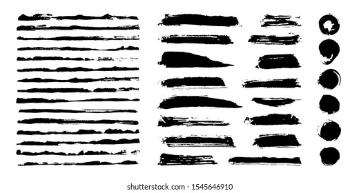 Vector Set Of Black Ink Brush Stokes