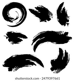 vector set of black ink brush strokes. grunge ink stains and ink strokes. design elements. abstract background for your design.	