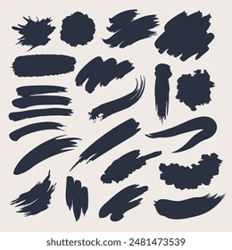 Vector set of black ink brush strokes. Grunge design elements.