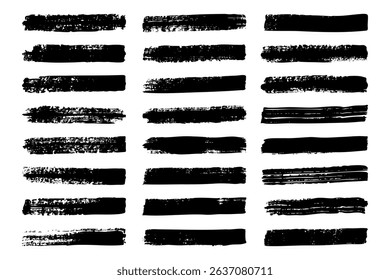 Vector set of black ink brush strokes in various grunge styles, perfect for artistic textures, graphic elements, handmade effects, creative illustrations, and modern design templates