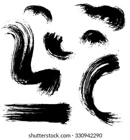 Vector set of black ink brushes, hand drawn design elements
