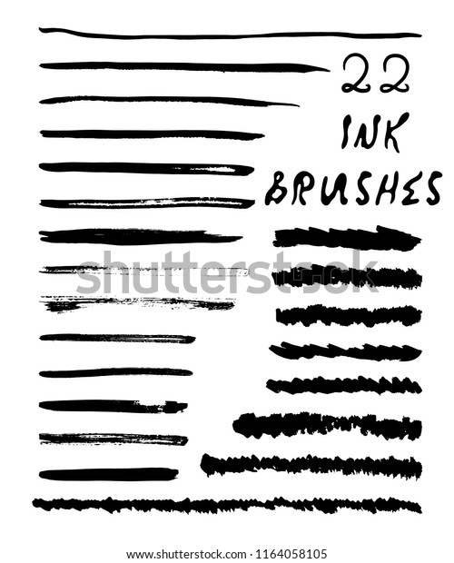 Vector set of black ink brushes. Collection\
of monochrome texture grunge painted brushes for creating frames,\
borders, dividers, banners, rough\
prints