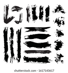 Vector set of Black ink grunge artistic brush strokes, brushes. Collection of brush strokes template. Creative design elements.