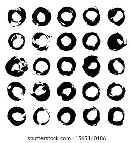 Vector set of black ink round brush stokes