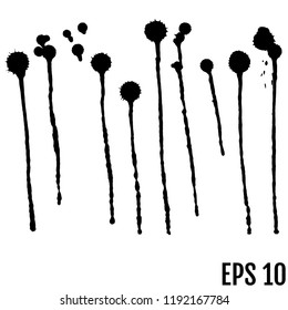 Vector set of black ink splash, blots and brush strokes, isolated on the white background. Series of vector splash, blots, brush strokes and elements for design.