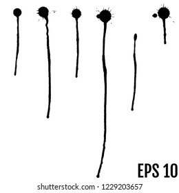 Vector set of black ink splash, blots and brush strokes, isolated on the white background. Series of vector splash, blots, brush strokes and elements for design.