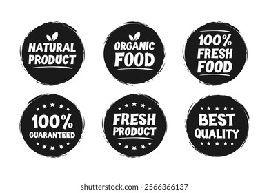 Vector set of black labels for food, nutrition. guaranteed product