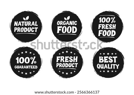 Vector set of black labels for food, nutrition. guaranteed product