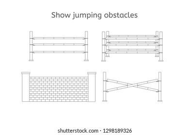 Vector set of black line drawn obstacles for show jumping isolated on white background 