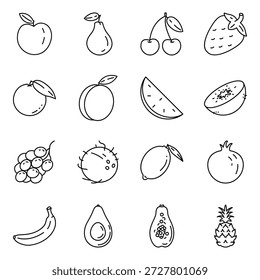 Vektorgrafik-Set mit Fruchtsymbolen der schwarzen Linie