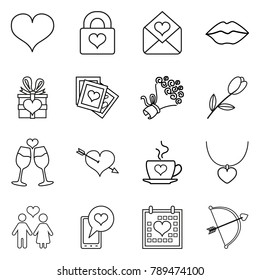 Vector Set of Black Line Love and Wedding Icons for Valentine Day