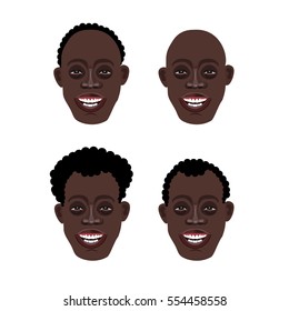 Vector set of black man's head with different hairstyles