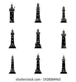 Vector Set Black Minimalism Silhouette Lighthouses Stock Vector ...