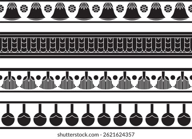 Conjunto vetorial de bordas egípcias monocromáticas pretas sem emenda. Intermináveis ornamentos do Egito Antigo. Moldura geométrica africana.
