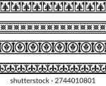 Vector set of black monochrome stencil classic byzantine ornament. Endless border, Ancient Greece, Eastern Roman Empire frame. Decoration of the Russian Orthodox Church
