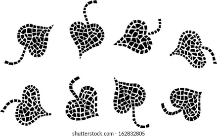 Vector set of black mosaic leaves 