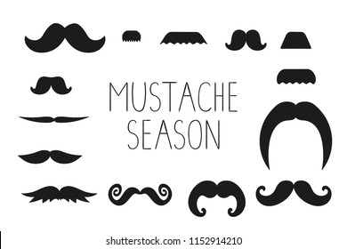 Vector set of black mostache isolated on white background.  Mostache season poster