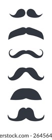 Vector Set of Black Mustache Silhouettes. Vintage Retro Style Moustaches Collection. Curly, Classic and Hipster Mustache Icons for Father's Day, Barbershop Logos, Gentleman Design