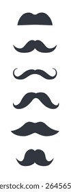 Vector Set of Black Mustache Silhouettes. Vintage Retro Style Moustaches Collection. Curly, Classic and Hipster Mustache Icons for Father's Day, Barbershop Logos, Gentleman Design