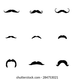 Vector Set of Black Mustache Silhouettes. Types of Mustaches.