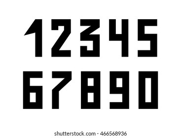 Vector set of black numbers. Authors font in strict style. Angular outlines. Eps 10. On a white background.