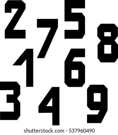 Vector set of black numbers. Authors font in strict style. Angular outlines. On a white background.