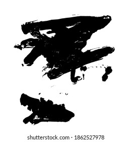Vector set with black oil paint spot isolated on white background, texture hand drawn illustration. Use it as element for design greeting card, banner, Social Media post, invitation, graphic design