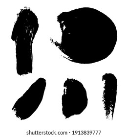 Vector set with black oil paint spot isolated on white background, texture hand drawn illustration. Use it as element for design greeting card, banner, Social Media post, invitation, graphic design