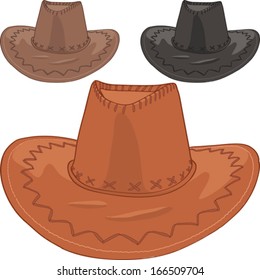 vector set of black, orange, brown leather cowboy hat, isolated on white background