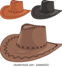 vector set of black, orange, brown leather cowboy hat, isolated on white background