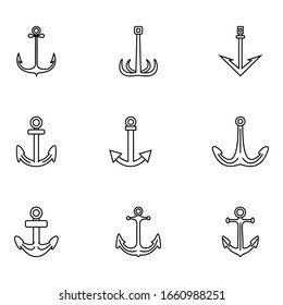 Vector Set of Black Outline Anchor Icons