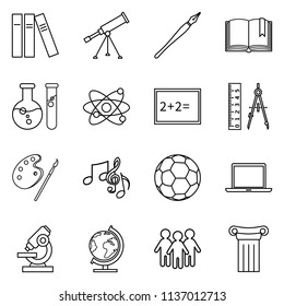 Vector Set of Black Outline Icons - School Subject Icons. Education Symbol.