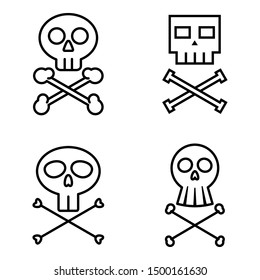 Vector Set of Black Outline Skull Icons