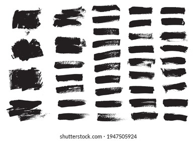 Vector set black paint brush strock. Text boxes for banner.