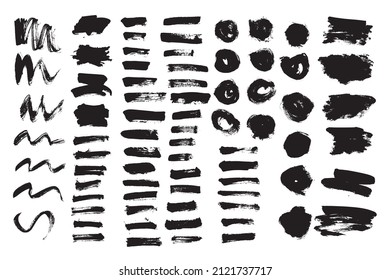 Vector set black paint brush stroke.